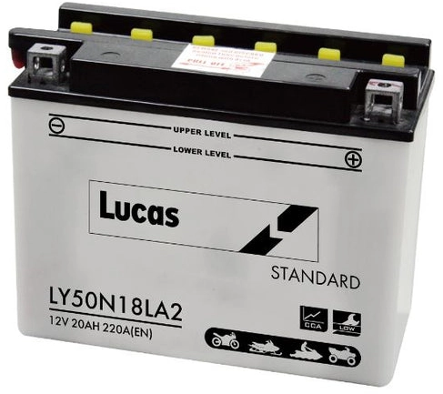LUCAS 12V MOTORCYCLE BATTERY WITH ACID PACK LY50N18LA2