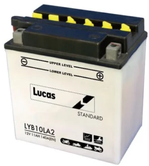 LUCAS 12V MOTORCYCLE BATTERY WITH ACID PACK LYB10LA2