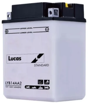 LUCAS 12V MOTORCYCLE BATTERY WITH ACID PACK LYB14AA2