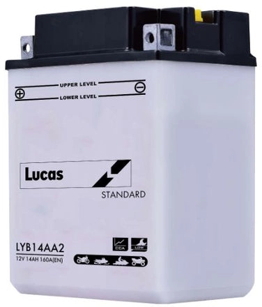 LUCAS 12V MOTORCYCLE BATTERY WITH ACID PACK LYB14AA2