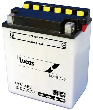 LUCAS 12V MOTORCYCLE BATTERY WITH ACID PACK LYB14B2