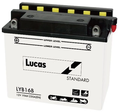 LUCAS 12V MOTORCYCLE BATTERY WITH ACID PACK LYB16B