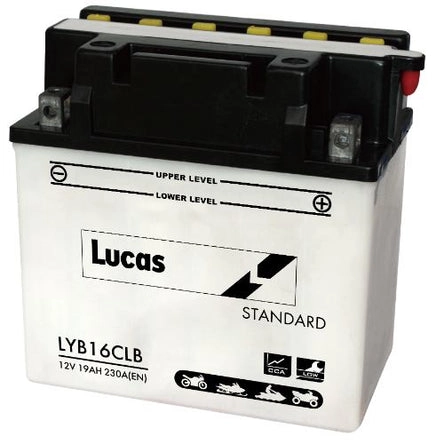 LUCAS 12V MOTORCYCLE BATTERY WITH ACID PACK LYB16CLB