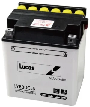 LUCAS 12V MOTORCYCLE BATTERY WITH ACID PACK LYB30CLB