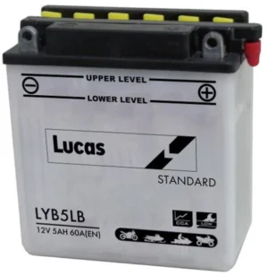 LUCAS 12V MOTORCYCLE BATTERY WITH ACID PACK LYB5LB