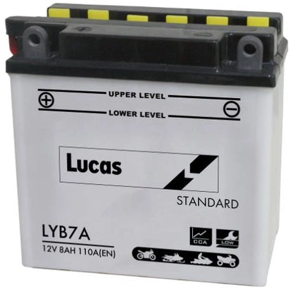 LUCAS 12V MOTORCYCLE BATTERY WITH ACID PACK LYB7A