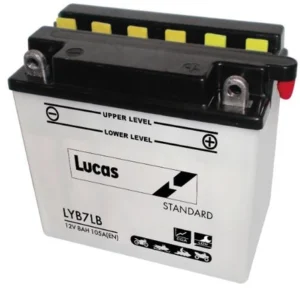LUCAS 12V MOTORCYCLE BATTERY WITH ACID PACK LYB7LB