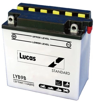 LUCAS 12V MOTORCYCLE BATTERY WITH ACID PACK LYB9B