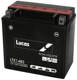 LUCAS 12V SEALED MOTORCYCLE BATTERY WITH ACID PACK LTX14BS