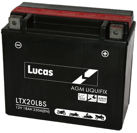 LUCAS 12V SEALED MOTORCYCLE BATTERY WITH ACID PACK LTX20LBS