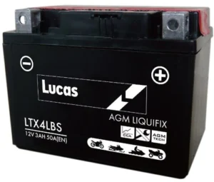 LUCAS 12V SEALED MOTORCYCLE BATTERY WITH ACID PACK LTX4LBS