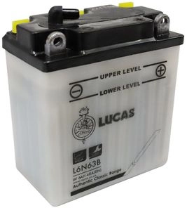 LUCAS 6V MOTORCYCLE BATTERY WITH ACID PACK L6N63B