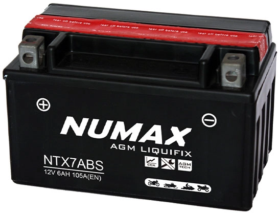 NUMAX 12V SEALED MOTORCYCLE BATTERY WITH ACID PACK NTX7ABS